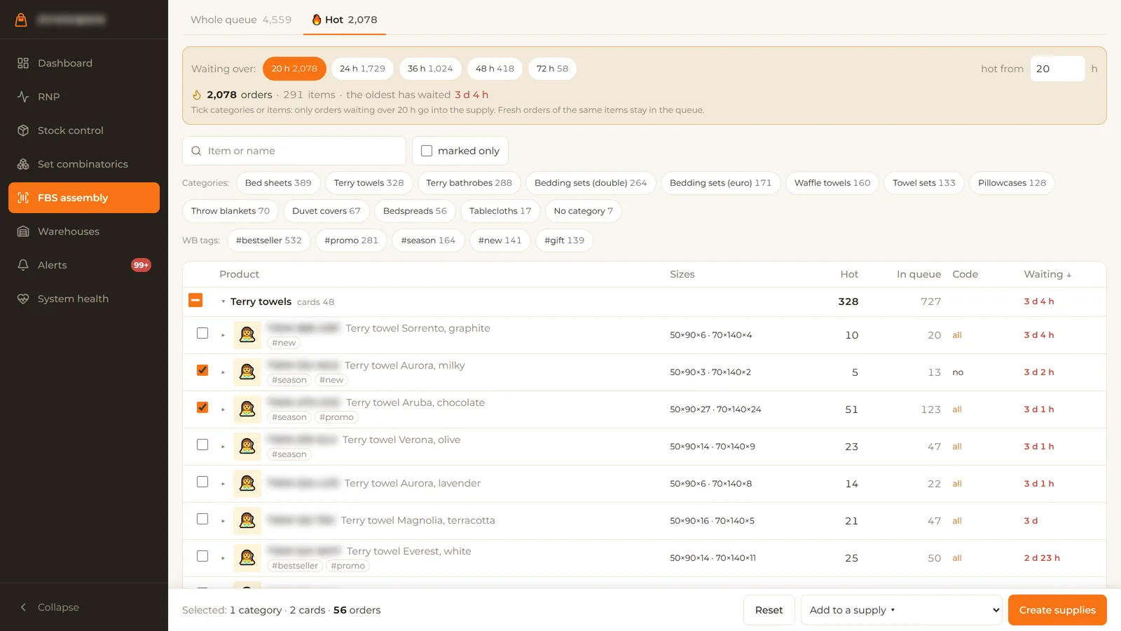 The Hot tab: an age ladder of orders and a tree of urgent articles
